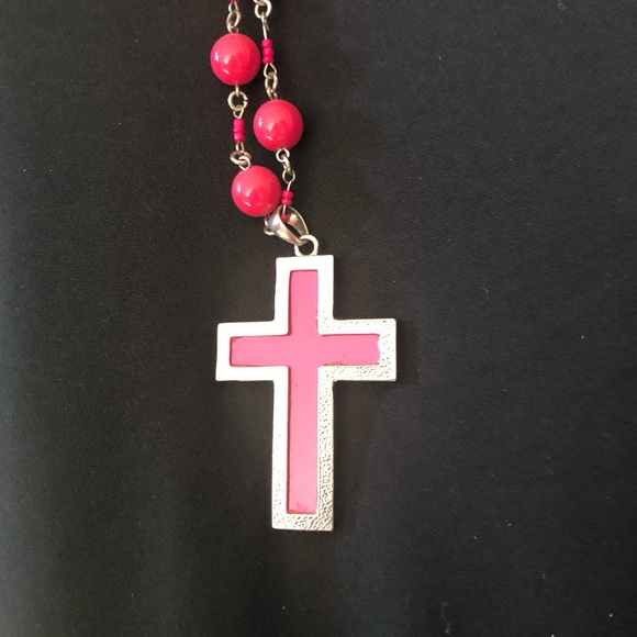 Beautiful Deep Pink Cross Necklace - Picture 5 of 8